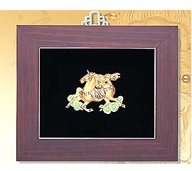 Wall Ornament, Flying Horse, Golden-Celadon Glass Frame(L)