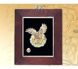 Wall Ornament, Brave, Hawk Golden-Celadon Glass Frame(M)