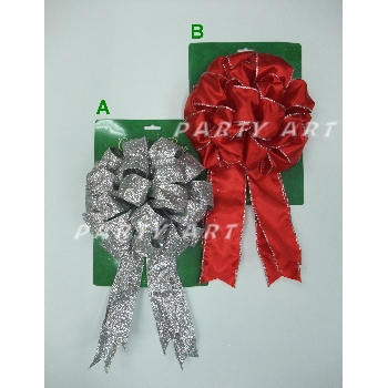 Christmas Decorative Bows (Red Satin/Silver Glitter)