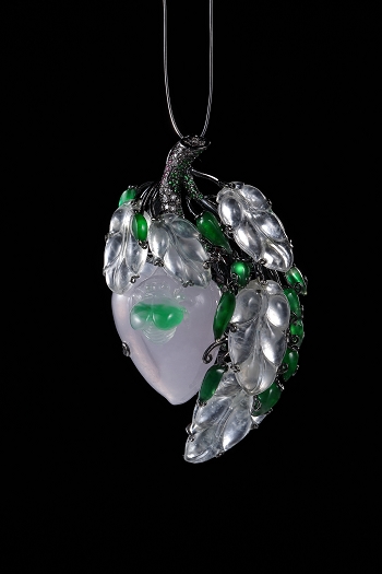 Violet jade pendant with green beads: harvest (The highly translucent icy Jadeite.)